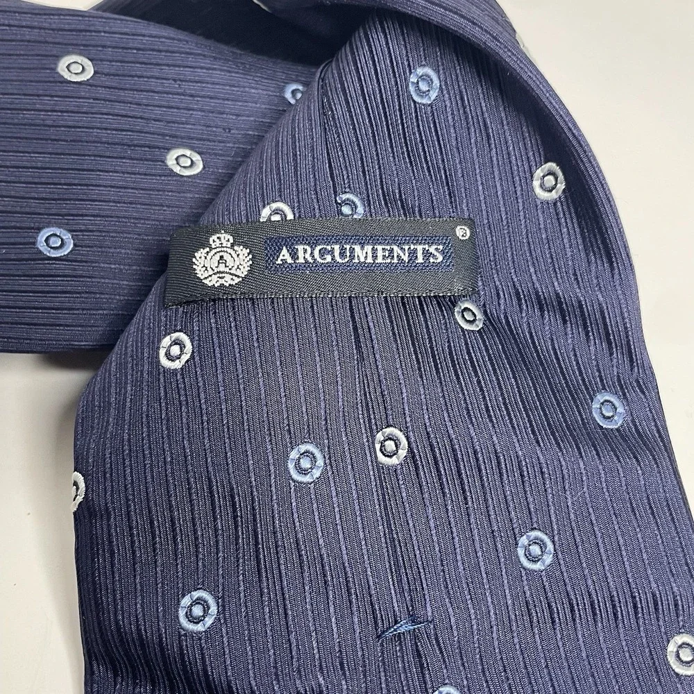 Silk Tie ARGUMENTS Vintage‎ Collection Men Italy Navy Blue White And Lt Blue